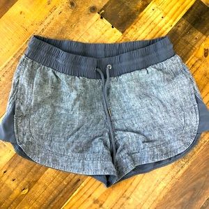 Athleta linen gray chambray beach shorts. Side pockets. New without tags.